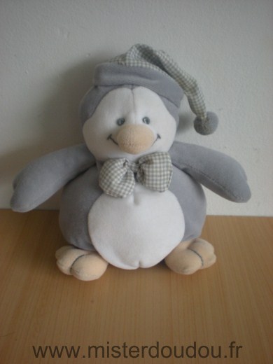 Doudou Pingouin Priscilla larsen Gris blanc 