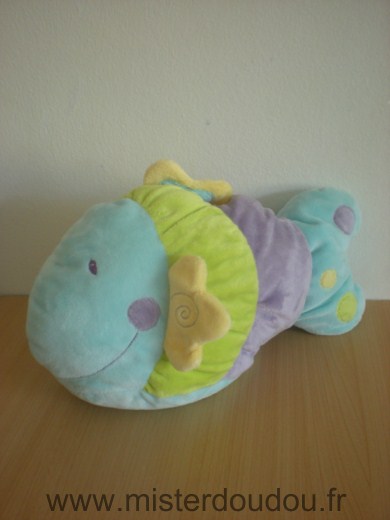 Doudou Poisson Baby sun Bleu mauve vert jaune 