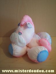 Doudou Poney 0 Rose blanc bleu 