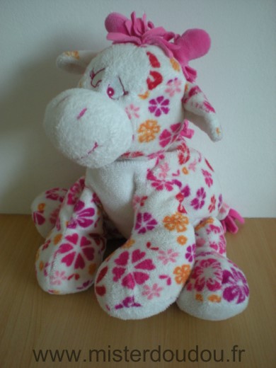 Doudou Poney Anna club plush Cheval blanc fleurs roses 