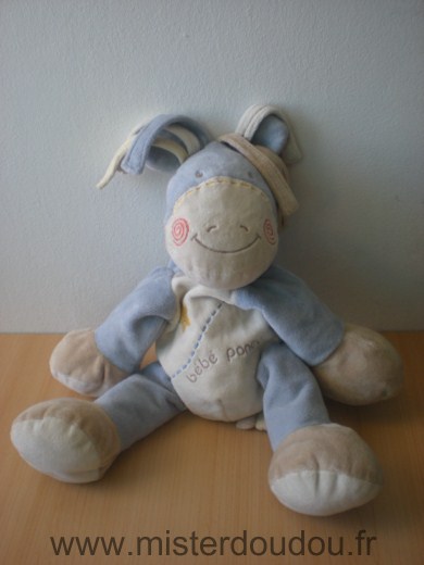 Doudou Poney Kiabi baby Bébé poney bleu ecru beige 