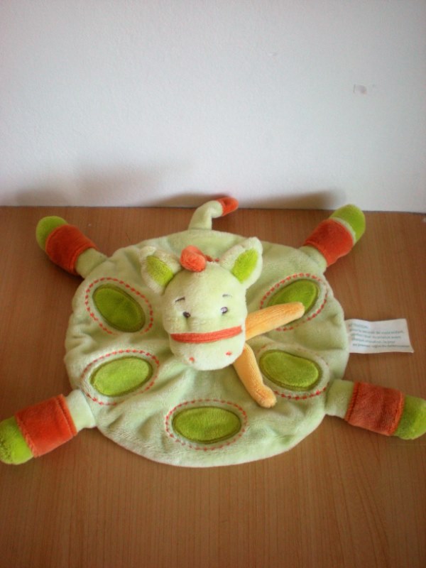 Doudou Poney Kimbaloo Rond vert orange 