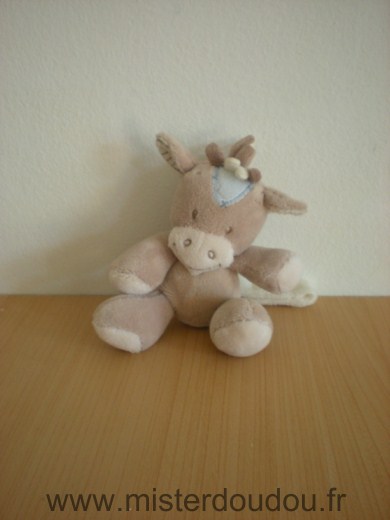 Doudou Poney Nattou Beige bleu avec attache sucette 