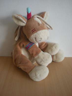 Doudou Poney Noukie s Cheval pinto marron rouge bleu 