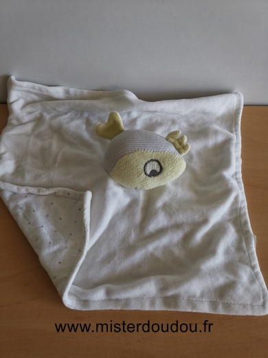 Doudou Poney Sergent major Carre blanc poisson jaune gris 