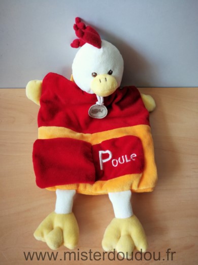 Doudou Poule Baby nat Rouge orange jaune poule 