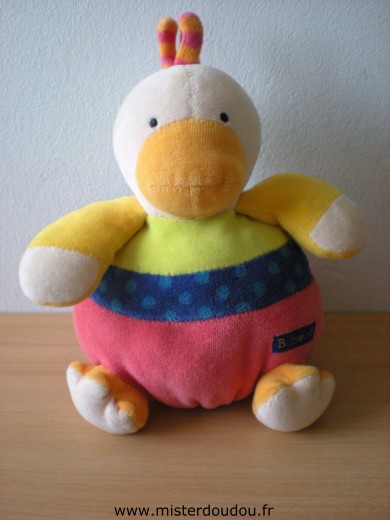 Doudou Poule Baby sun Rouge bleu vert jaune 