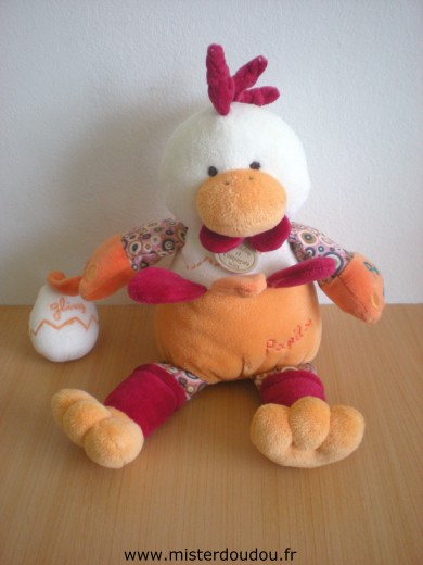 Doudou Poule Doudou et compagnie Poupilou orange rouge blanc 