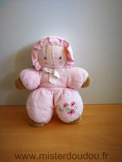 Doudou Poupée Ajena Rose fleurs 