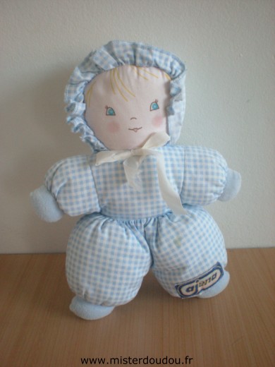 Doudou Poupée Ajena Vichy bleu 