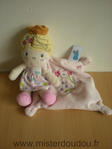 Doudou Poupée Casino Reine rose mouchoir rose 