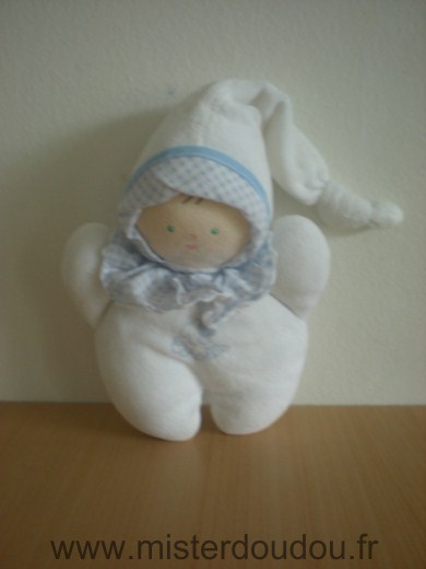 Doudou Poupée Corolle Blanc bleu 