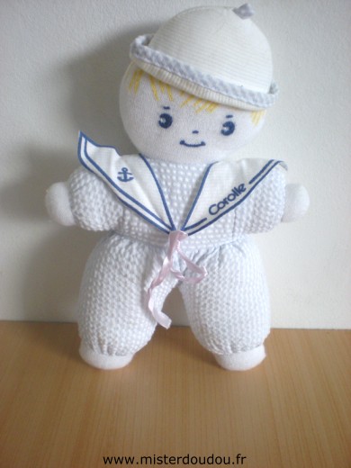 Doudou Poupée Corolle Blanc bleu 