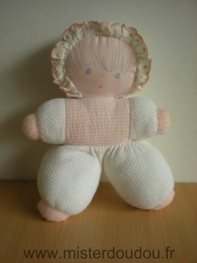 Doudou Poupée Corolle Blanc rose 