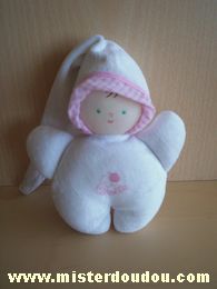 Doudou Poupée Corolle Blanc rose Bout du bonnet usagé