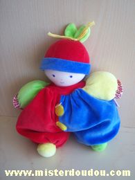 Doudou Poupée Corolle Bleu rouge vert jaune 