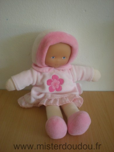 Doudou Poupée Corolle Robe rose avec fleur 