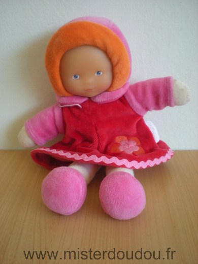 Doudou Poupée Corolle Robe rose rouge orange 