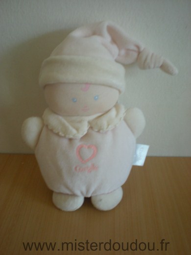 Doudou Poupée Corolle Rose bonnet rose coeur rose 