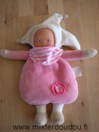 Doudou Poupée Corolle Rose écru beige foulard rayé 