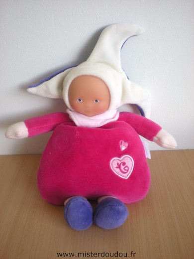 Doudou Poupée Corolle Rose fushia violet blanc 