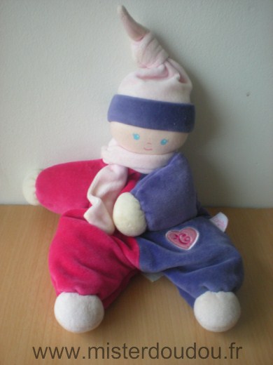 Doudou Poupée Corolle Rose fushia violet echarpe rose 