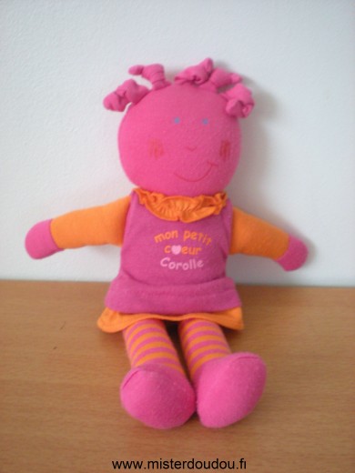 Doudou Poupée Corolle Rose orange Tissus un peu bouloché