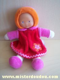 Doudou Poupée Corolle Rose orange robe rouge 