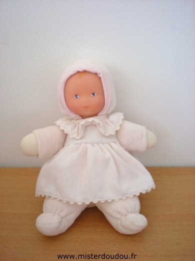 Doudou Poupée Corolle Rose robe rose clair Tissus bouloché