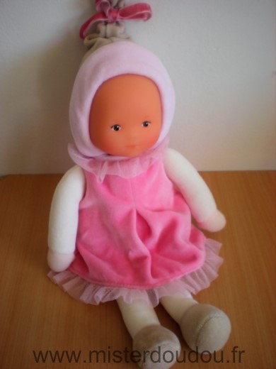 Doudou Poupée Corolle Rose rose bonnet beige 