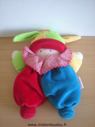 Doudou Poupée Corolle Rouge bleu jaune vert 