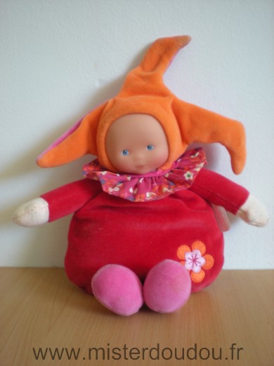 Doudou Poupée Corolle Rouge bonnet orange rose fleur 