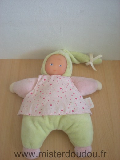 Doudou Poupée Corolle Vert  rose 