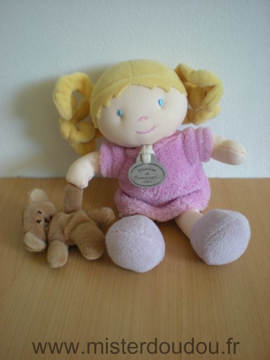 Doudou Poupée Doudou et compagnie Melle rose avec son doudou ours marron 