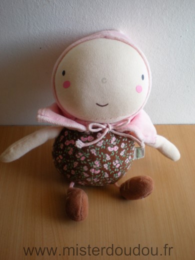 Doudou Poupée Du pareil au même Marron fleurs cape bonnet rose 