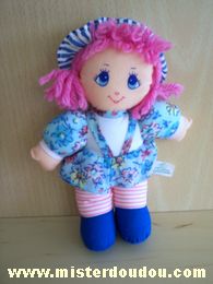 Doudou Poupée Jemini Rose bleu blanc robe à fleurs 