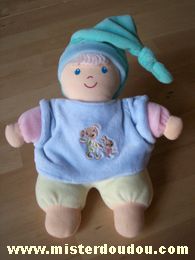 Doudou Poupée - Marque non connue - Pentalon jaune pull bleu bonnet turquoise 