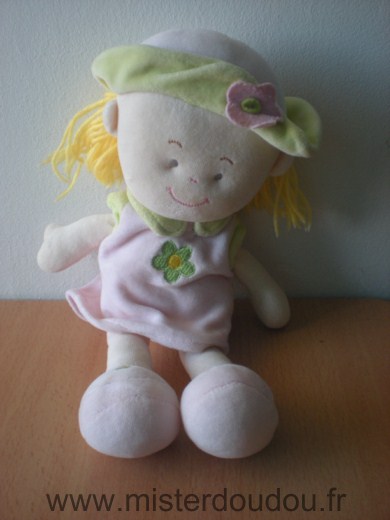 Doudou Poupée Maxita Robe rose fleur verte 