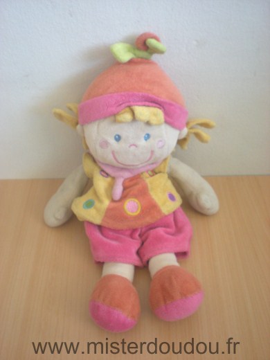 Doudou Poupée Mots d enfants Rose jaune orange 