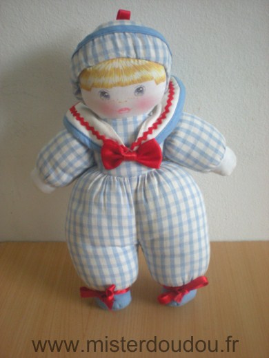 Doudou Poupée Mundia Vichy bleu 