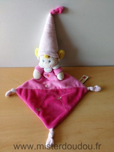 Doudou Poupée Nicotoy Fée rose chapeau pointu rose 