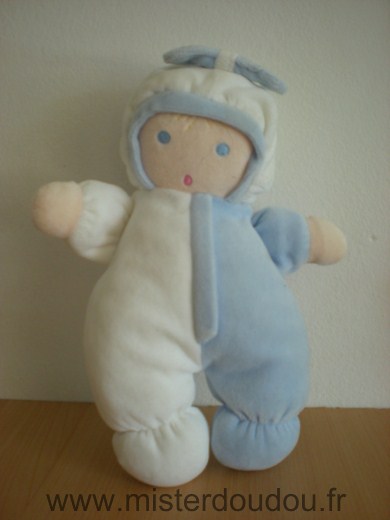 Doudou Poupée Nounours Bleu blanc 