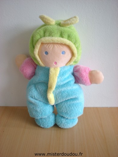 Doudou Poupée Nounours Bleu rose  vert 