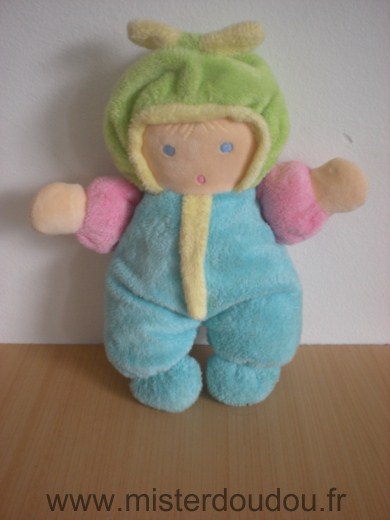 Doudou Poupée Nounours Bleu rose vert 