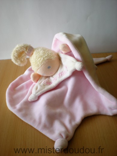 Doudou Poupée Nounours Reversible lutin poupee rose blanc 