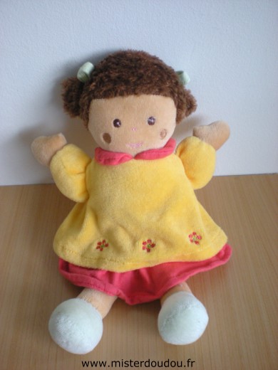 Doudou Poupée Nounours Robe jaune 