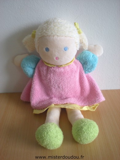 Doudou Poupée Nounours Robe rose jaune 