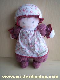 Doudou Poupée Nounours Vichy rouge robe à fleurs roses 