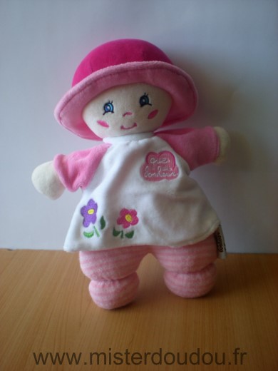 Doudou Poupée Que du bonheur Rose blanc 