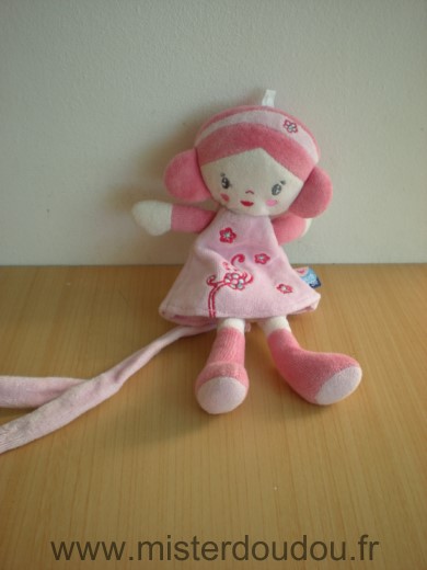 Doudou Poupée Sucre d orge Rose fleurs 